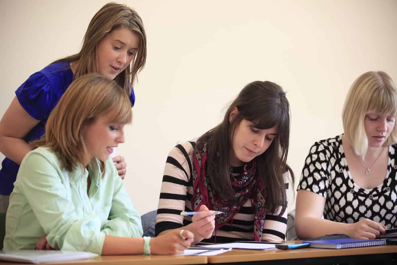 Pratiquer l'anglais en Irlande : étudiants en pleine discussion durant un cours chez Cork English College (CEC), partenaire de Sherwood School, école de langues à La Baule (formation éligible CPF).